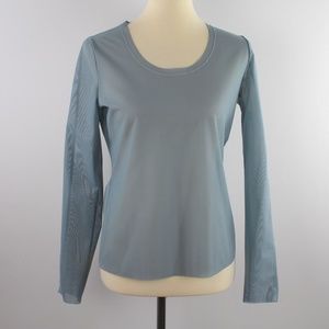 La Perla Studio Aqua Blue Sheer Mesh Long Sleeve Scoop Neckline Top 3 M 10